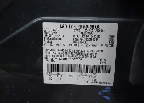 2015 Ford Edge Sel z USA, uszkodzony, nr VIN 2FMTK4J88FBB02054